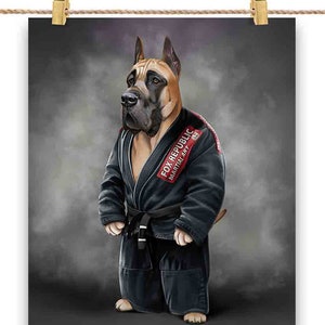 Fawn Great Dane Dog Martial Artist in Black Judogi: Judo & Karate - Impression d'affiche, art mural, décoration intérieure et carte postale - PrintStarTee