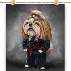 Artiste martial chien shih tzu en judogi noir : judo et karaté - impression d'affiche, art mural, décoration d'intérieur et carte postale - PrintStarTee