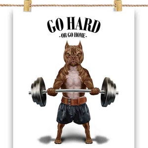 American Bully Dog Haltérophilie dans une salle de sport - Impression d'affiche, art mural, décoration d'intérieur et carte postale - PrintStarTee
