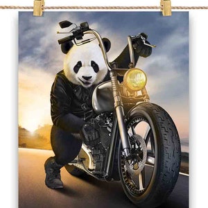 Motociclista Panda Gigante Riding Chopper Motocicleta - Impressão de pôster, arte de parede, decoração de casa e cartão postal - PrintStarTee