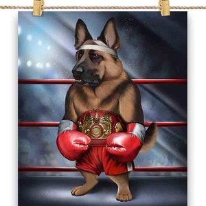 Chien de berger allemand en tant que champion de boxe Boxer Fighter MMA - Impression d'affiche, art mural, décoration intérieure et carte postale - PrintStarTee