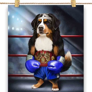 Champion de boxe Bernese Mountain Dog Fighter - Impression d’affiche, art mural, décoration intérieure et carte postale - PrintStarTee