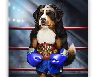 Boxing Champion Bernese Mountain Dog Fighter - Poster Print, Wall Art, Home Decor, and Postcard - PrintStarTee