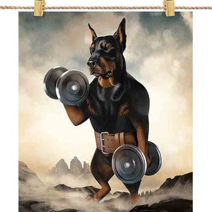 Monster Doberman Dog Carrying Dumbbell Exercise Fitness Gym Workout - Impression d’affiche, art mural, décoration intérieure et carte postale - PrintStarTee