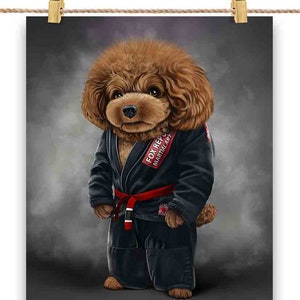 Artiste martial caniche chien en judogi noir : judo et karaté - impression d'affiche, art mural, décoration d'intérieur et carte postale - PrintStarTee
