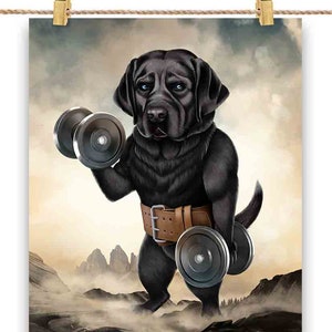 Labrador retriever noir musculation musculation haltérophilie avec haltère - impression d'affiche, art mural, décoration d'intérieur et carte postale - PrintStarTee