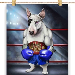 Champion de boxe Bull Terrier Dog Fighter - Impression d’affiche, art mural, décoration intérieure et carte postale - PrintStarTee