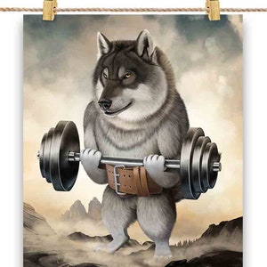 Wolf Muscle Training Weightlifting - Poster Print, Wall Art, Home Decor, and Postcard - PrintStarTee