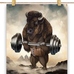 Monster Bison Buffalo Bull Haltérophilie - Impression d’affiche, Art mural, Décoration intérieure et Carte postale - PrintStarTee