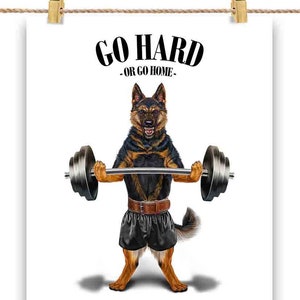 German Shepherd Dog Weightlifting in Fitness Gym Exercise Workout Inspirational - Custom Poster Print, Wall Art, Home Decor