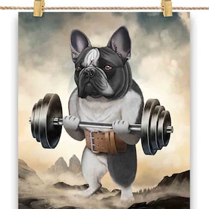 Monstre bouledogue français haltérophilie exercice fitness gym - impression d'affiche, art mural, décoration d'intérieur et carte postale - PrintStarTee