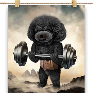 Haltérophilie, entraînement musculaire pour chien caniche noir - impression d'affiche, art mural, décoration d'intérieur et carte postale - PrintStarTee