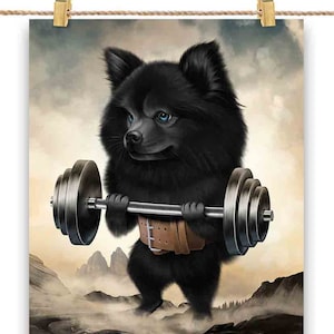 Haltérophilie musculation chien poméranien noir - impression d'affiche, art mural, décoration d'intérieur et carte postale - PrintStarTee