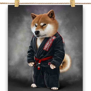 Champion d’art martial Shiba Dog en judogi noir - Impression d’affiche, art mural, décoration intérieure et carte postale - PrintStarTee