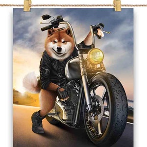 Shiba Dog Riding Chopper Motorcycle - Impression d’affiche, art mural, décoration intérieure et carte postale - PrintStarTee