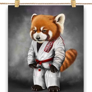Artista marziale Panda rosso in Judogi bianco: Judo e Karate - Stampa di poster, arte da parete, decorazioni per la casa e cartolina - PrintStarTee