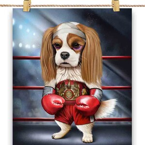 Spaniel Dog Boxer Fighter with Boxing Championship Belt - Poster Print, Wall Art, Home Decor, and Postcard - PrintStarTee