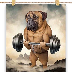 Bullmastiff Dog musculation haltérophilie - impression d'affiche, art mural, décoration d'intérieur et carte postale - PrintStarTee