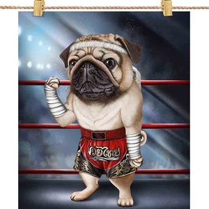 Chien carlin en champion de boxe Muay Thai Boxer Fighter MMA - impression d'affiche, art mural, décoration d'intérieur et carte postale - PrintStarTee
