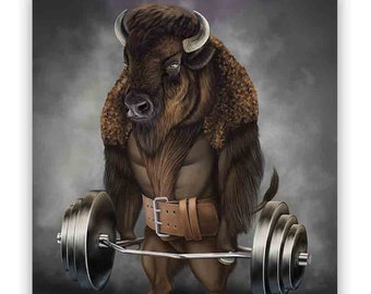 Bison Buffalo Bull Lift Barbell Shrug Bar Poster Print Wall Art Home Decor and Postcard Printstartee Etsy