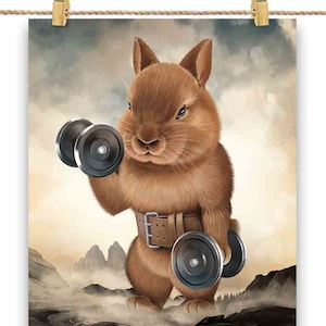 Lapin monstre portant des haltères, exercice de fitness - Impression d'affiche, art mural, décoration d'intérieur et carte postale - PrintStarTee