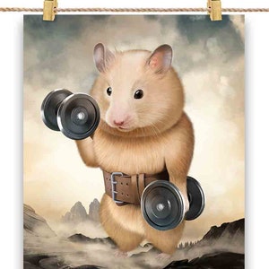 Monster Hamster Carrying Dumbbell Exercise Fitness Gym - Impression d'affiche, art mural, décoration d'intérieur et carte postale - PrintStarTee