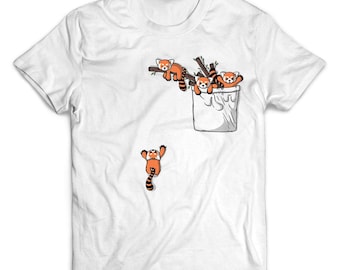 Cute Red Panda Playing in Pocket - Short-Sleeve Unisex T-Shirt, 20 Colors, Sizes S-4XL + Youth Sizes, PrintStarTee