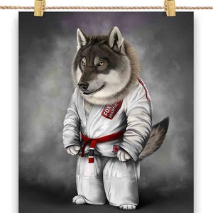 Artiste martial loup en judogi blanc : Judo et karaté - Impression d'affiche, art mural, décoration intérieure et carte postale - PrintStarTee