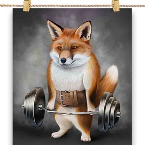 Entraînement musculaire des renards avec Barbell Shrug Bar Fitness Gym - Impression d’affiche, art mural, décoration intérieure et carte postale - PrintStarTee