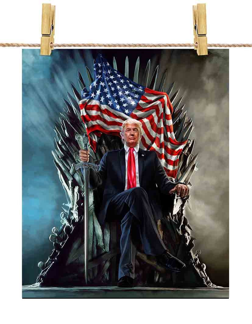 アメリカ合衆国の鉄の玉座に座るトランプ大統領 - ポスタープリント