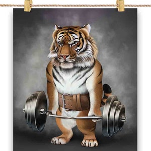 Tiger Lift Barbell Shrug Bar Exercise Fitness Gym - Impression d'affiche, art mural, décoration d'intérieur et carte postale - PrintStarTee