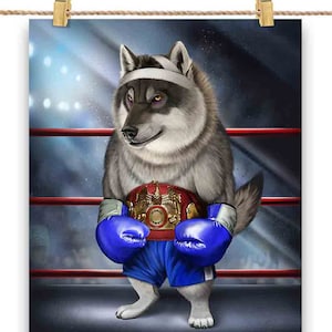 Wolf Boxer Fighter with Boxing Championship Belt - Poster Print, Wall Art, Home Decor, and Postcard - PrintStarTee