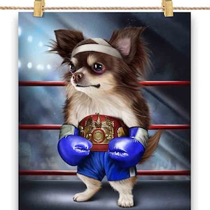 Champion de boxe Chihuahua au chocolat Dog Fighter - Poster, Art mural, décoration d'intérieur et carte postale - PrintStarTee