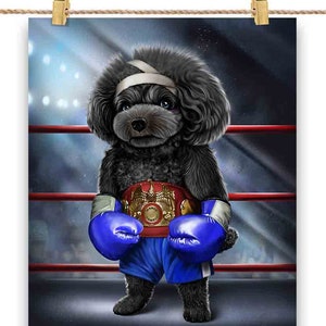 Boxing Champion Black Poodle Dog Fighter - Poster Print, Wall Art, Home Decor, and Postcard - PrintStarTee
