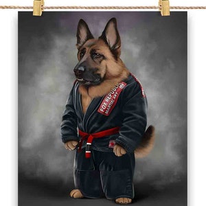 Artiste martial de chien de berger allemand en judogi noir : judo et karaté - impression d'affiche, art mural, décoration d'intérieur et carte postale - PrintStarTee