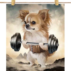Monstre chihuahua chien haltérophilie exercice fitness gym - impression d'affiche, art mural, décoration d'intérieur et carte postale - PrintStarTee
