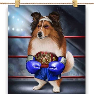 Champion de boxe Sheltie Dog Fighter - Poster, Art mural, décoration d'intérieur et carte postale - PrintStarTee