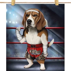 Beagle Dog en tant que champion de boxe Muay Thai Boxer Fighter MMA - Impression d'affiche, art mural, décoration intérieure et carte postale - PrintStarTee
