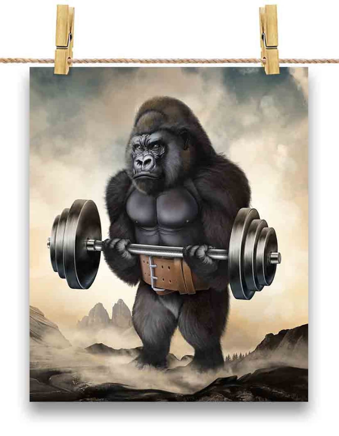 Gorilla Weightlifting in Fitness Gym Poster Print, Wall Art, Home Decor