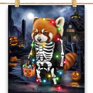 Fantasia de panda vermelho em esqueleto: fantasia de festa de Halloween - impressão de pôster, arte de parede, decoração de casa e cartão postal - PrintStarTee