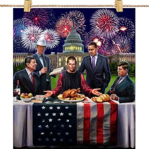 Presidente degli Stati Uniti Reagan, Kennedy, Obama, Ultima cena con Machiavelli - Stampa di poster, arte della parete, decorazioni per la casa e cartoline - PrintStarTee