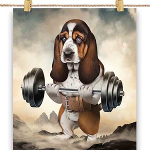 Basset Hound Dog musculation musculation haltérophilie - impression d'affiche, art mural, décoration d'intérieur et carte postale - PrintStarTee