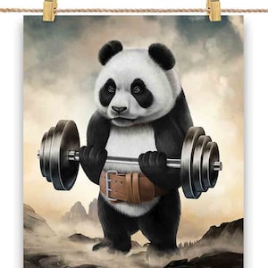 Levantamento de peso de treinamento muscular de panda gigante - impressão de pôster, arte de parede, decoração de casa e cartão postal - PrintStarTee