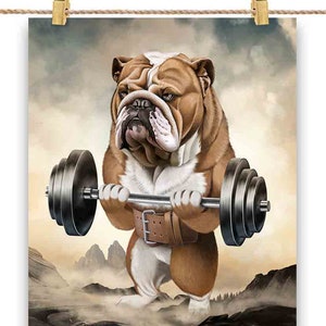 Bulldog anglais musculation musculation - impression d'affiche, art mural, décoration d'intérieur et carte postale - PrintStarTee