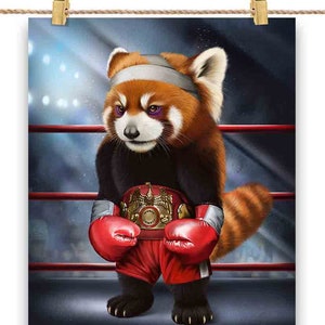 Campeão de boxe Red Panda Fighter - impressão de pôster, arte de parede, decoração de casa e cartão postal - PrintStarTee