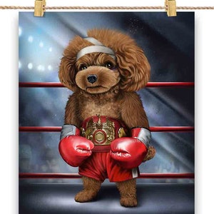 Caniche Dog en tant que champion de boxe Boxer Fighter MMA - Impression d'affiche, art mural, décoration intérieure et carte postale - PrintStarTee