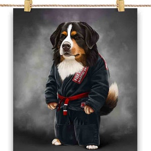Artiste martial bouvier bernois en judogi noir : Judo et karaté - Impression d’affiche, art mural, décoration intérieure et carte postale - PrintStarTee