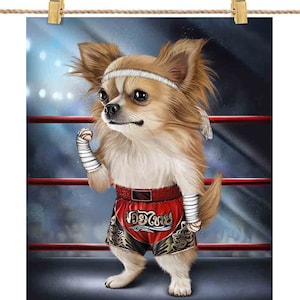 Chihuahua Dog en tant que champion de boxe Muay Thai Boxer Fighter MMA - Impression d'affiche, art mural, décoration intérieure et carte postale - PrintStarTee