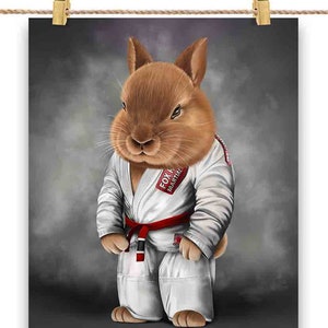 Artiste martial lapin en judogi blanc : Judo et karaté - Impression d’affiche, art mural, décoration intérieure et carte postale - PrintStarTee