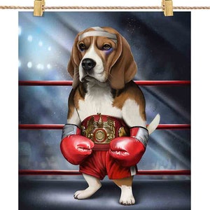 Chien beagle en champion de boxe boxeur combattant MMA - impression d'affiche, art mural, décoration d'intérieur et carte postale - PrintStarTee